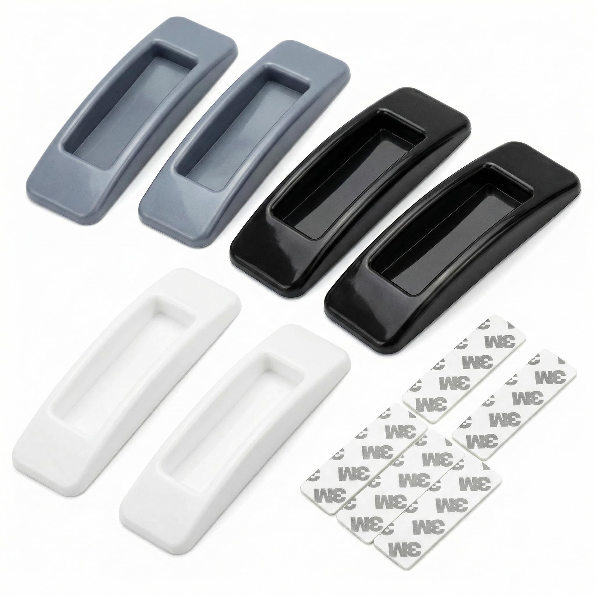 QWORK® 6 Stück Schiebetür Griff Balkontürgriff Ohne Bohren, Kunststoff Griff Selbstklebender für Küche, Schrank, Tür, Fenster (Weiß, Schwarz, Grau)