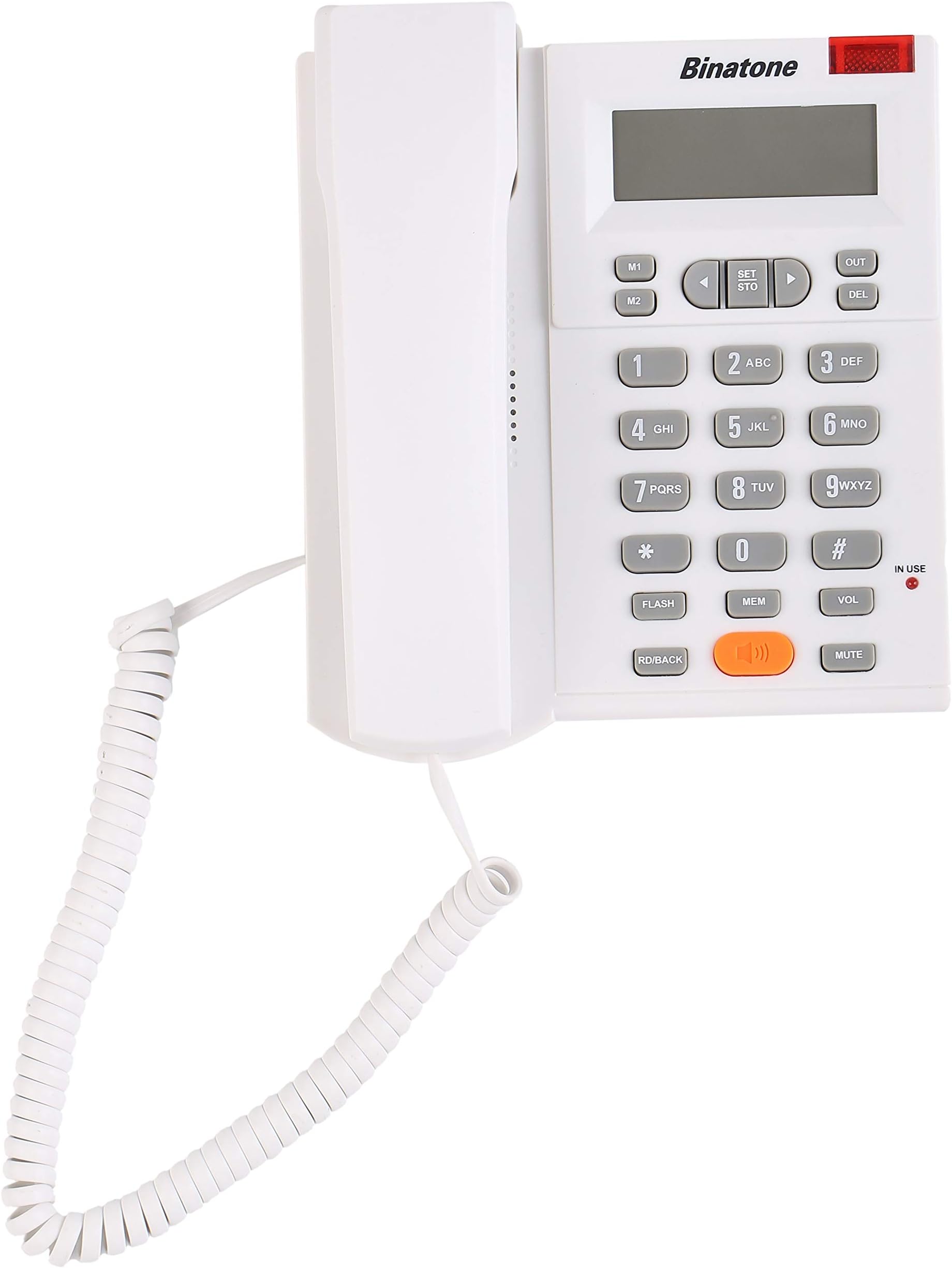 Binatone Concept 700 Corded Landline Phone with Clip & Digital Speaker Phone,LCD Display,2 Direct Memory,Ringer LED,Adjustable Ringer Volume,Caller Display,Mute Function,Desk/Wall Mountable- White