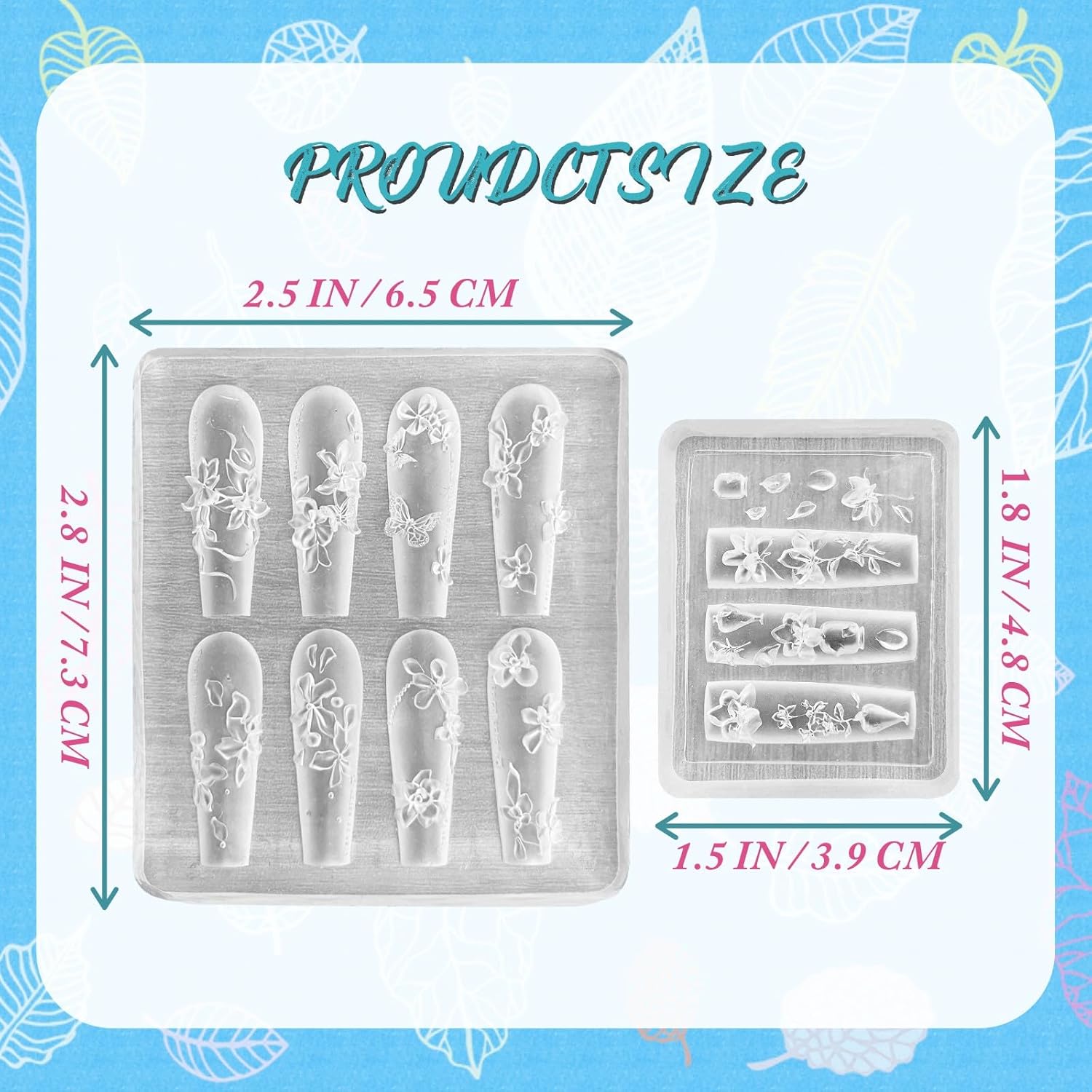 Lotus and Vine Flower 3D Nail Art Silicone Molds, Floral Nails Charms Modeling Templates, DIY Nail Design Tool for Resin Supplies, Transparent, 2 Piece Set
