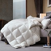 Vista 1 de KRT Edredón de plumón de ganso de invierno de alta calidad, tamaño King, funda 100% algodón, color blanco sólido con 8 pestañas de esquina, 106 x 90