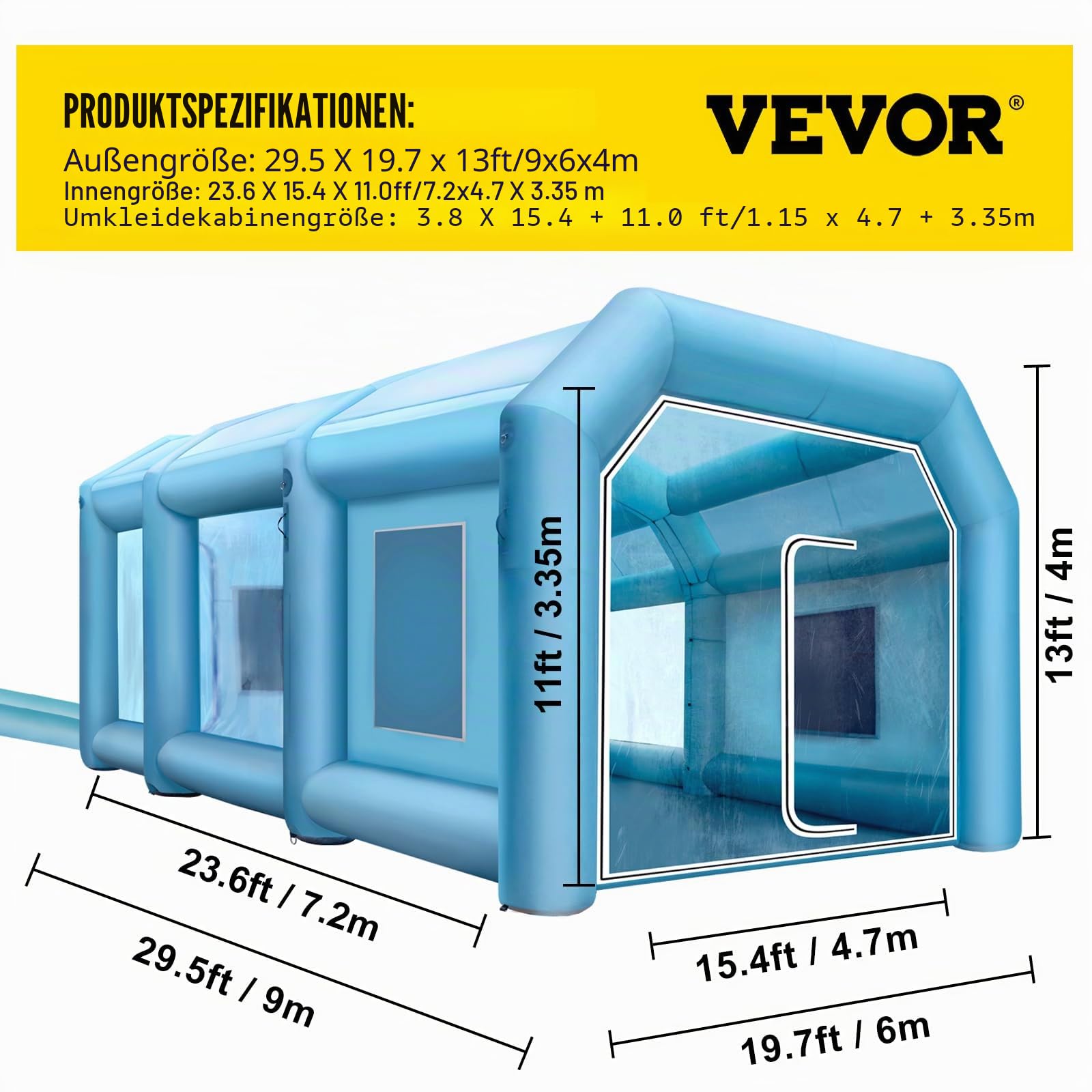 VEVOR Aufblasbare Lackierkabine 9 x 6 x 4 m mit Gebläse und Luftfiltersystem