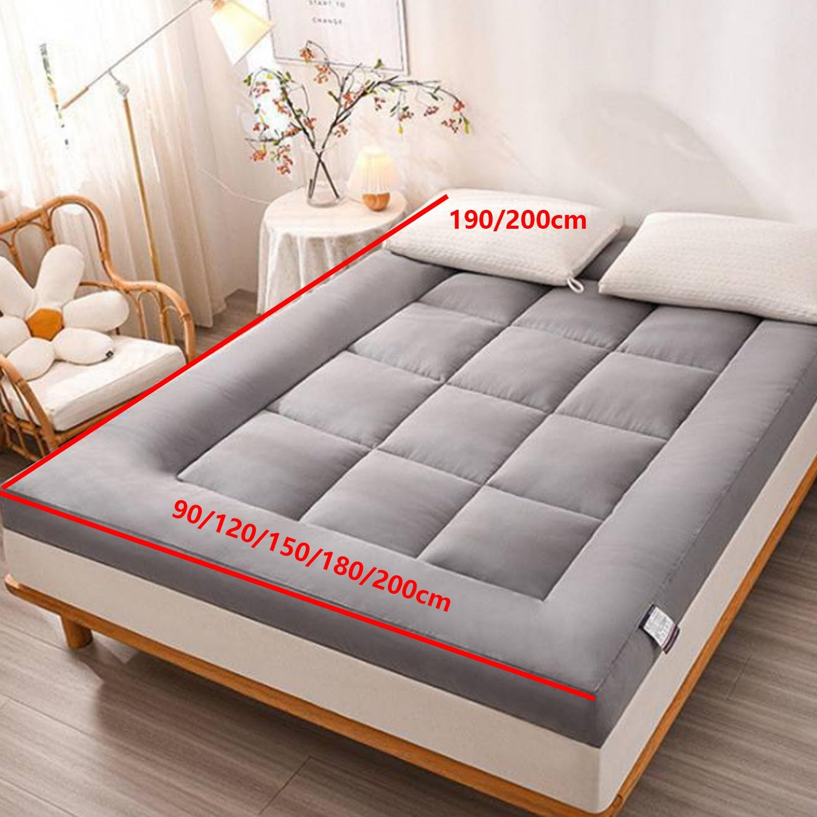 Materasso futon Giapponese Trapuntato Spesso, Versatile Materasso da Pavimento per Soggiorno, Campeggio e Viaggio(White,90 * 190cm)