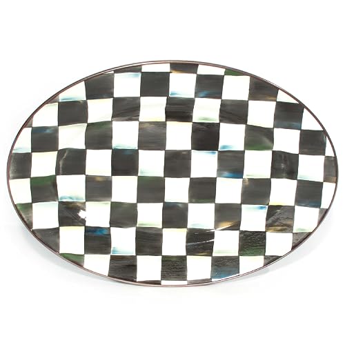 MACKENZIE-CHILDS Enamel Oval Platter, Black-and-White Courtly Check | Hand-painted design,