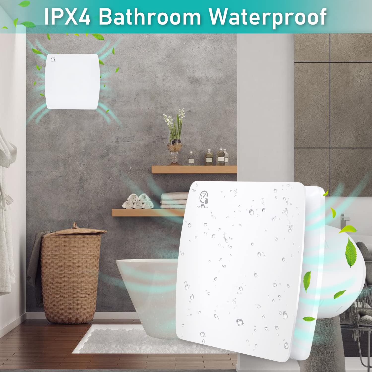 Badlüfter Abluftventilator 100mm mit Feuchtigkeitssensor, leise Abluftventilator mit hohem Luftdurchsatz, Wandventilator für Bad, WC, Küche, weiß