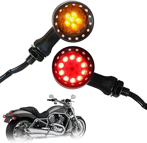 DREAMIZER Señales de giro negras para motocicleta, 15 LED, luces indicadoras delanteras y traseras, luz roja ámbar, compatible con Harley Cruiser
