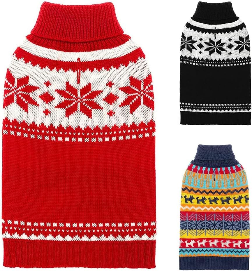 Image of Mihachi Dog Sweater - Winter Coat Apparel Clothes with Colorful Stripes for Cold Weather, Red SM