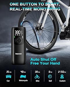 Tire Inflator Portable Air Compressor - Bike Tire Pump, 150PSI Cordless Air Pumps for Car Tires, Auto Off, Electric Tire Pump for Car, Motorcycle, Bicycle