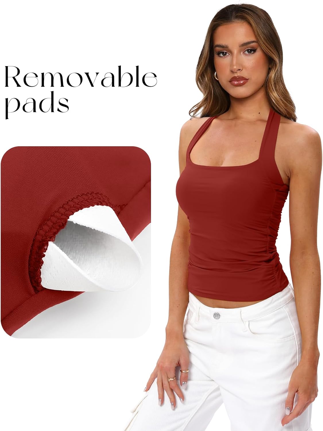 Darong Women's Halter Tank Tops with Built in Bra Double Lined Backless Y2K Shirts 2026 Trendy Going Out Cami - Image 3