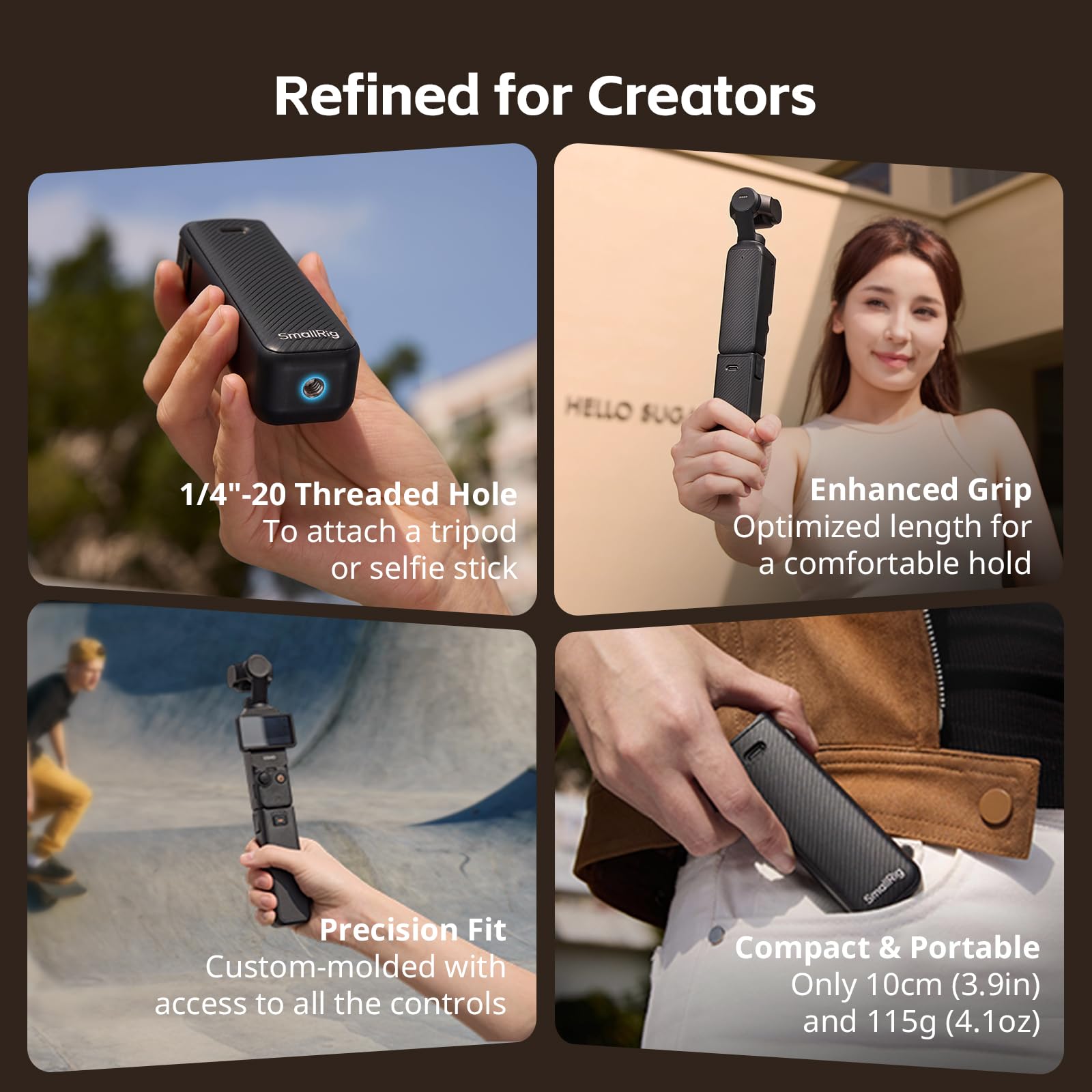SMALLRIG Poignée d'alimentation Osmo Pocket 4/3 pour DJI, Batterie 5000 mAh avec Charge Rapide 20 W, Connexion Audio directe pour Micro sans Fil, Filetage 1/4" pour trépied/Perche à Selfie - 5705