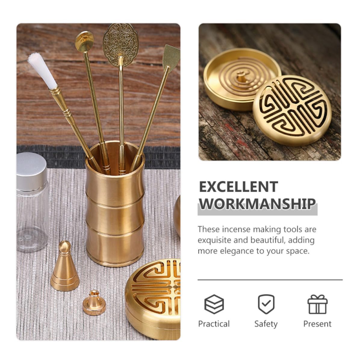 Kit de Incienso en Polvo de Latón, Molde Dorado para Hacer Conos