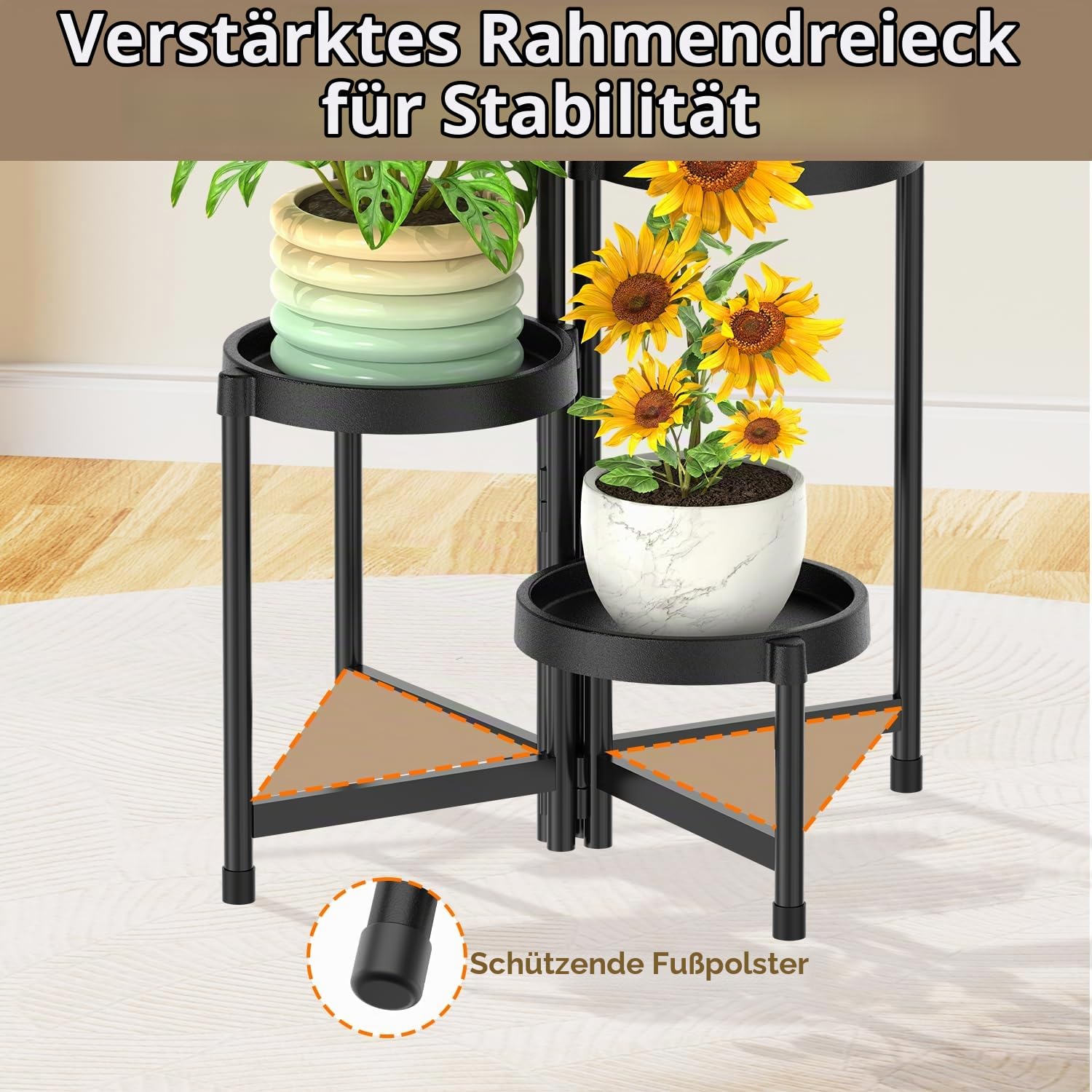 Blumenständer Pflanzenständer Pflanzenregal Outdoor Indoor Schwarz | 4-Stufiger Metall Mehrstöckig Pflanzenregal Blumenregal Pflanzentreppen für Zimmerecke, Wohnzimmer, Balkon, Terrasse, Hof