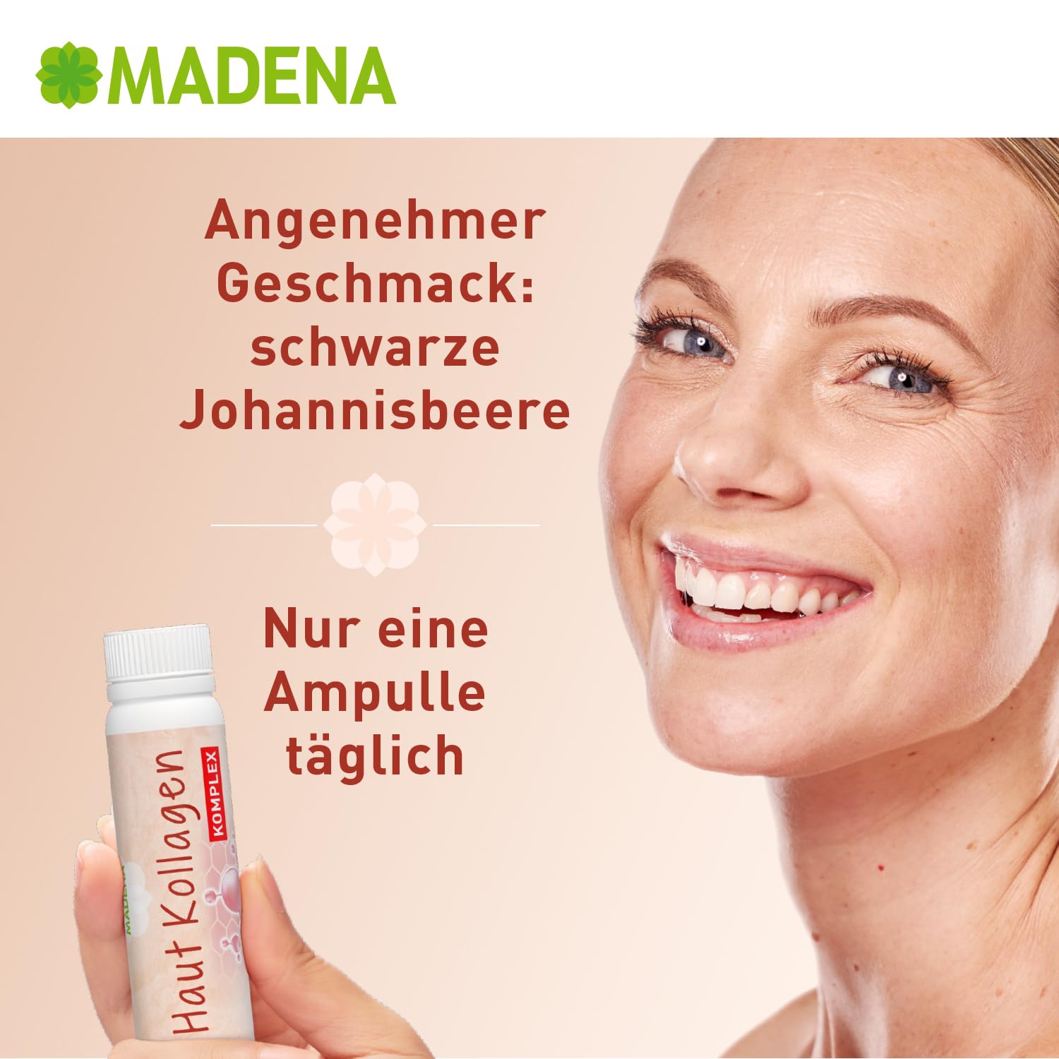 MADENA Haut Kollagen Komplex, 30 Ampullen für strahlende Haut, mit SkinAx2®, Verisol® Kollagen-Peptiden, Blutorangenextrakt, Hyaluronsäure & Vitamin C