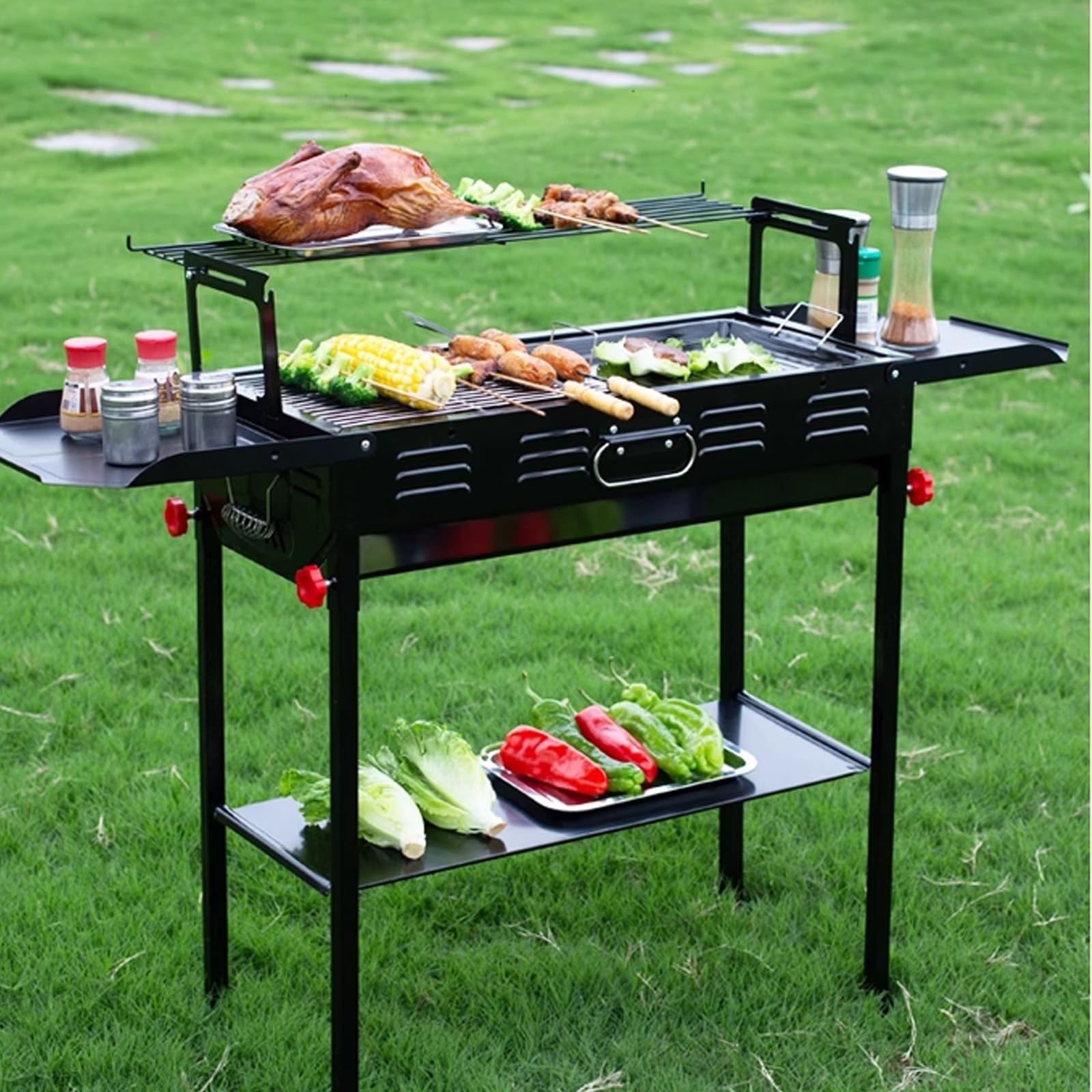 Barbacoa Carbon Portatil Camping Altura Ajustable con Paneles Laterales y Panel Inferior para Jardines Terrazas Balcones con Bolsa de Transporte