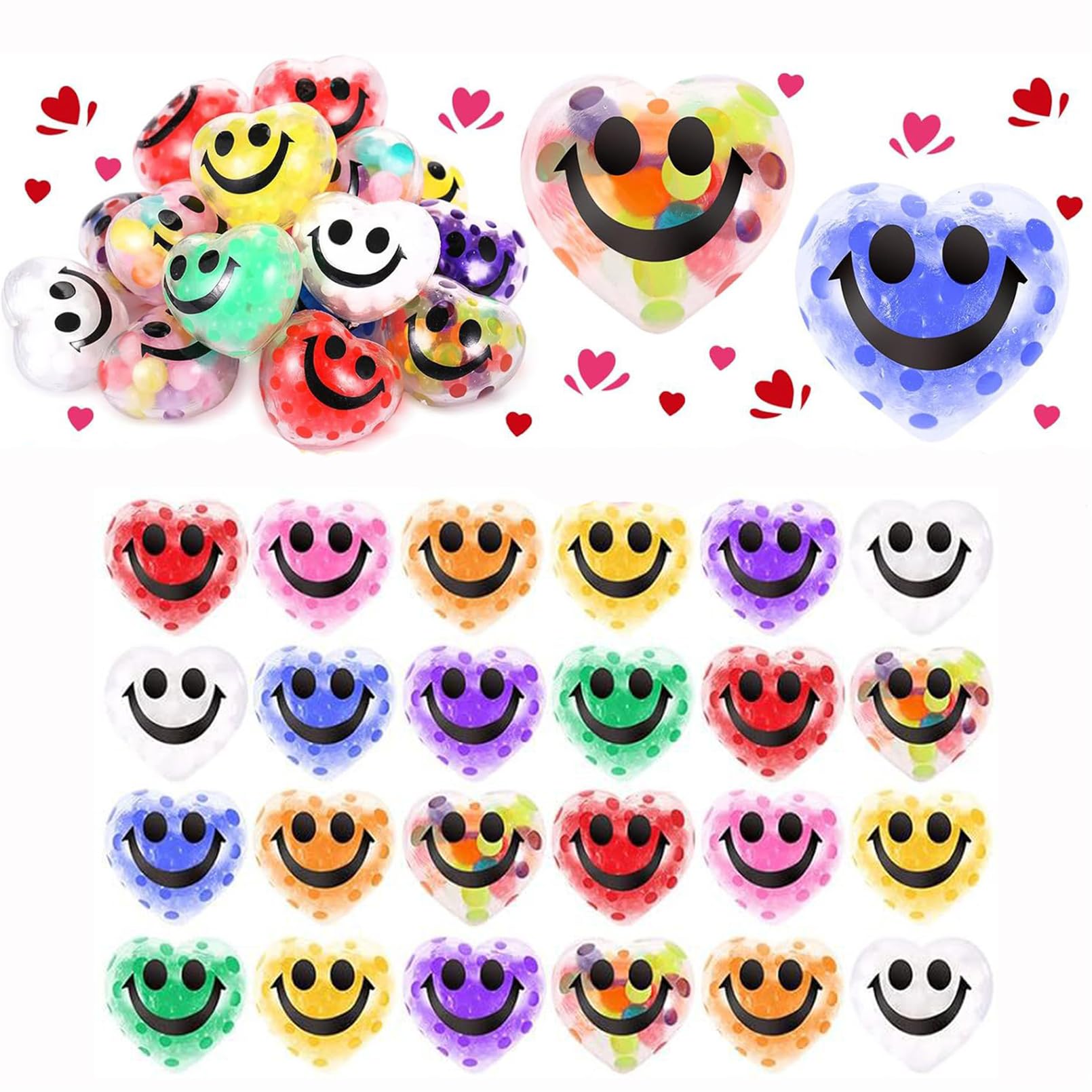 AM ANNA 16 Pack Colorful Heart Mini Stress Balls Set, Squishy Balls Fidget Toys for Adult, Valentine's Day Heart Stress Balls Squeeze Balls Bulk, Birthday Gifts Party Favors Goodie Bags Stuffer(Heart)