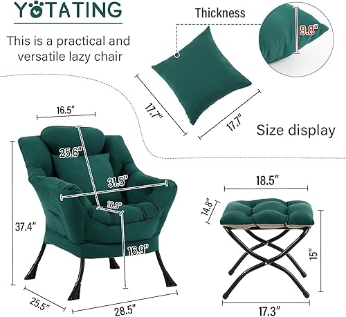 Miniatura 3 de Silla Lazy con otomana, cómoda silla de lectura con reposapiés y almohada, sillas modernas con reposabrazos y bolsillo lateral para sala de estar,
