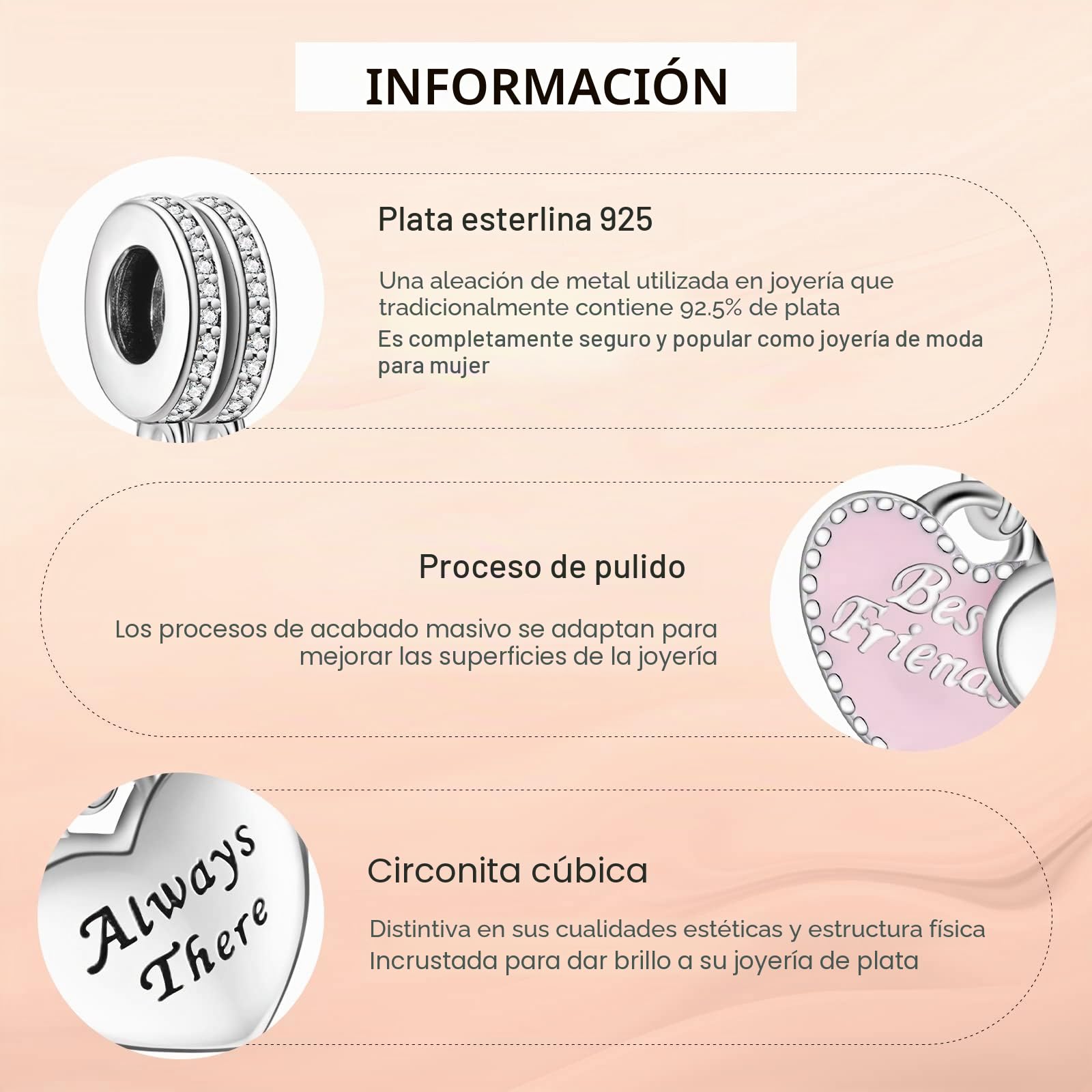 Annmors Abalorio de plata de ley 925 para pulsera y cadena Pandora
