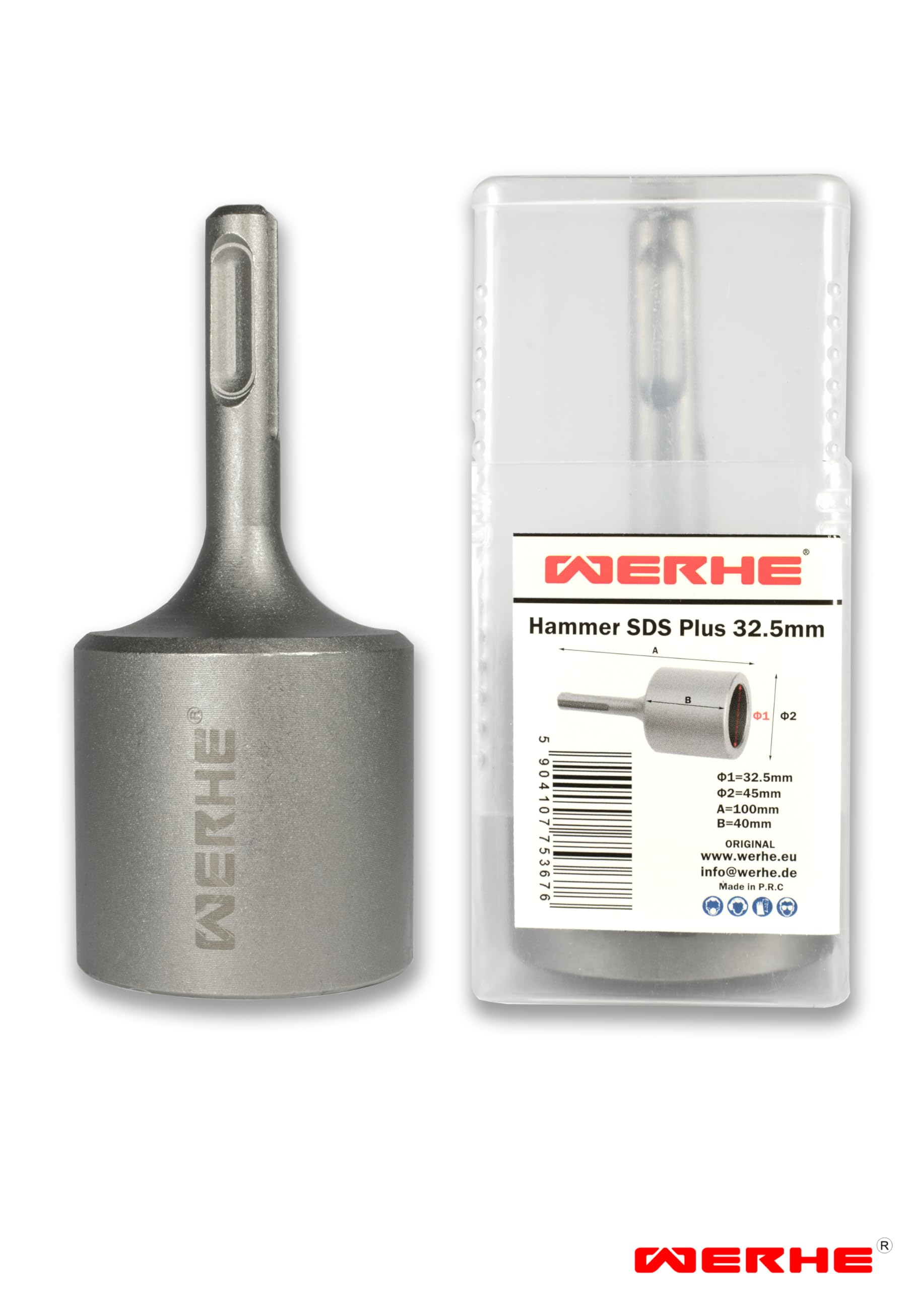 WERHE SDS Plus Ground Rod Driver 32,5 mm Inner Diameter, Robust Steel for Deep Ground Rods and Earthing Rods - Image 2
