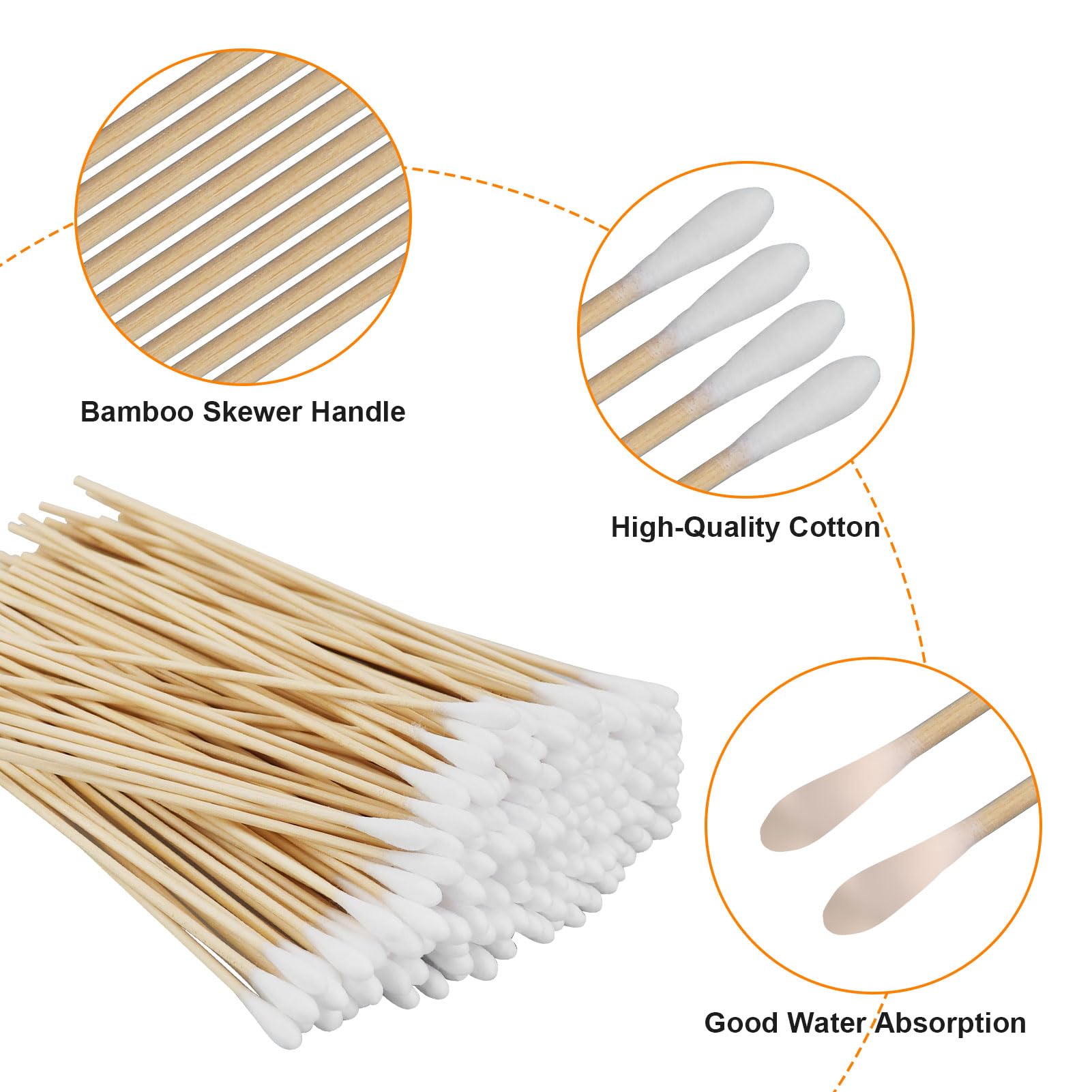Confezione da 200 tamponi di cotone lunghi 15 cm a testa grande tamponi per orecchie lunghi, tamponi di pulizia in legno a testa grande per trucco, pulizia, sopracciglia, bellezza, unghie