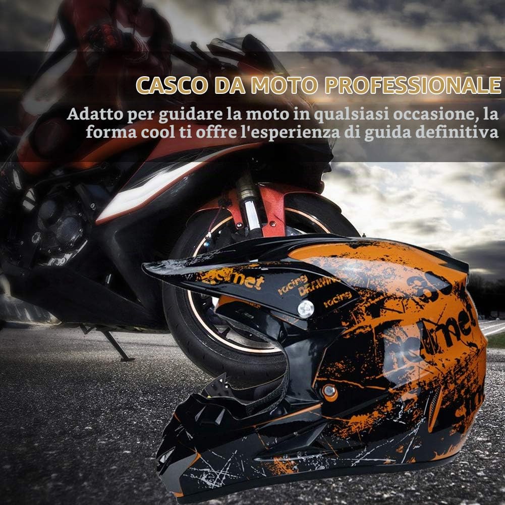 Casco Da Motocross Stampa Floreale Arancione Set Con Occhiali Guanti Face Mask, Per Bambini E Adulti, Casco Da Motociclista AVT MX Integrale Per Downhill Offroad