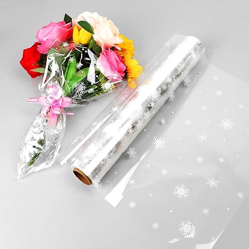 Miniatura 6 de CCINEE Juego de envoltura de celofán de Navidad, rollo de celofán de Navidad (31.5 pulgadas x 98 pies) para cestas de regalo con 15 lazos y 3