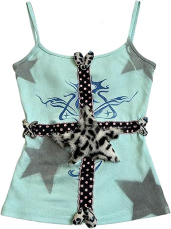 Whimsy Twee Aesthetic Cute Cami Tank Tops Harajuku Cutecore Kawaii Clothes Cheetah 2000s Y2k Fairy Grunge Shirt