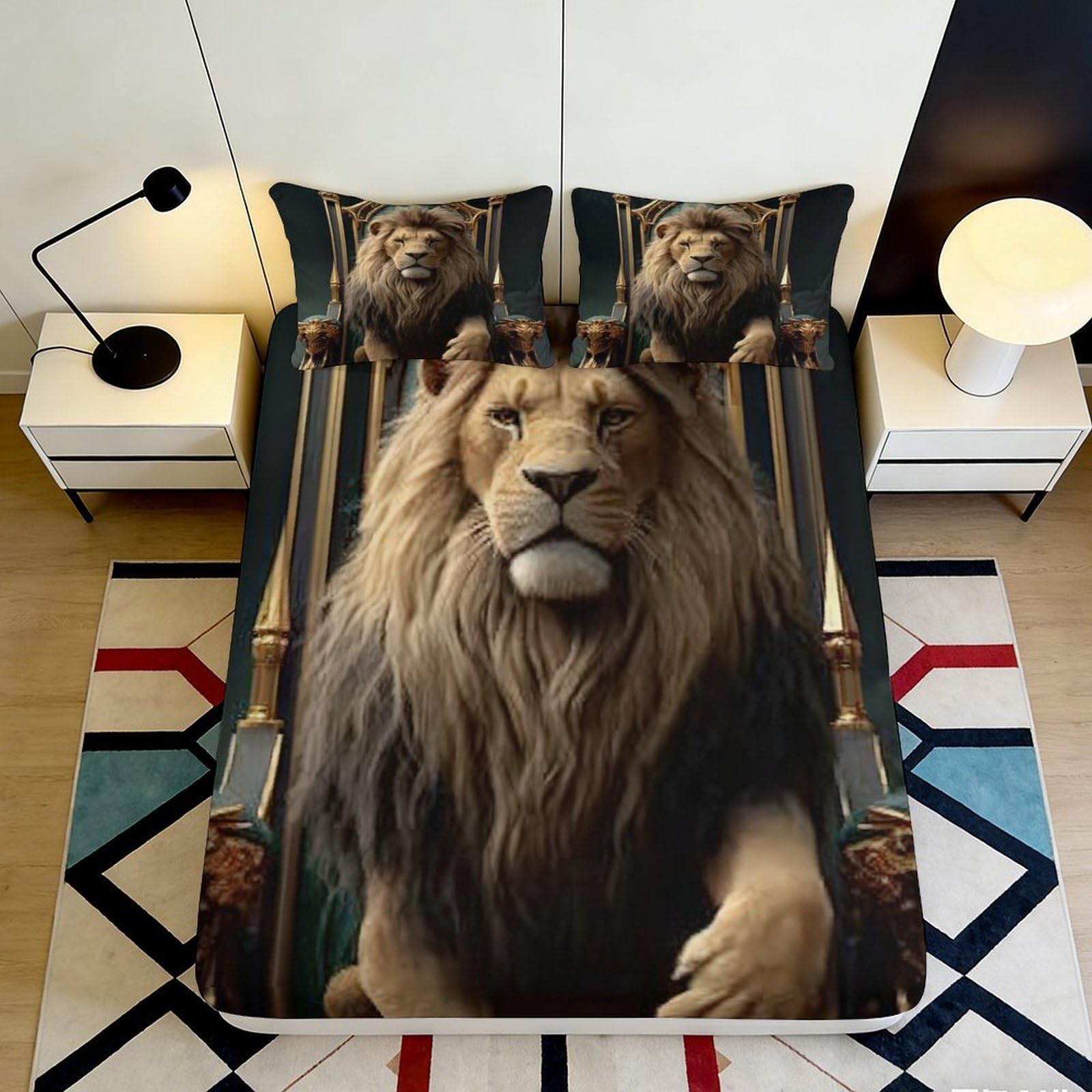 3D Printed Lion Fitted Sheet, Microfiber soft touch, wrinkle resistant, bed cover for home decor, apartment bedding, guest room accent, washable 120x200x25cm