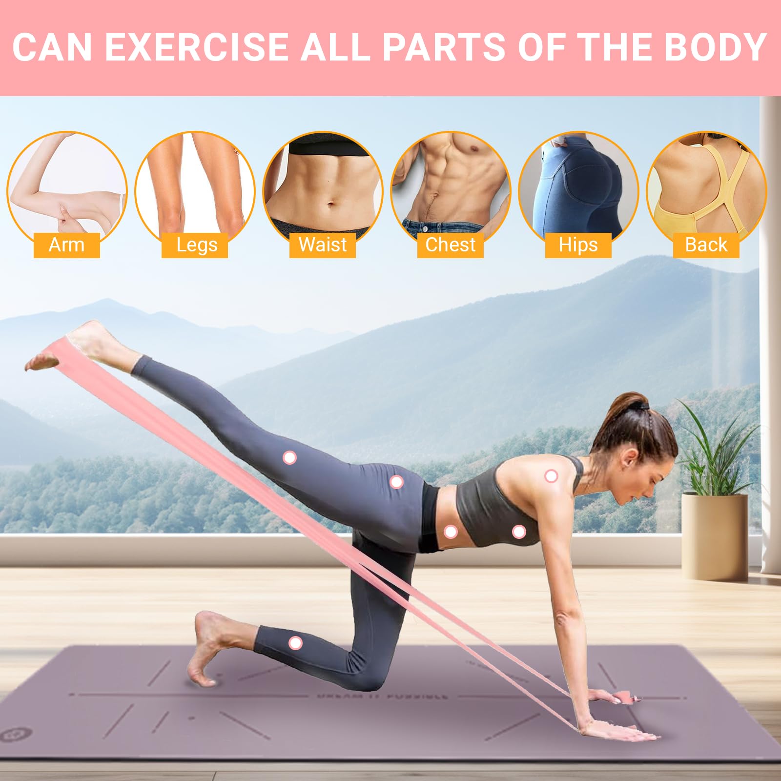 Set di 3 Bande Elastiche Fitness - Elastici fitness 1500~2000 x 150 x 0.35mm - 3 Livelli di Resistenza - Materiale TPE - Per Allenamento Muscolare, Yoga, Pilates (Rosa, Verde, Grigio)