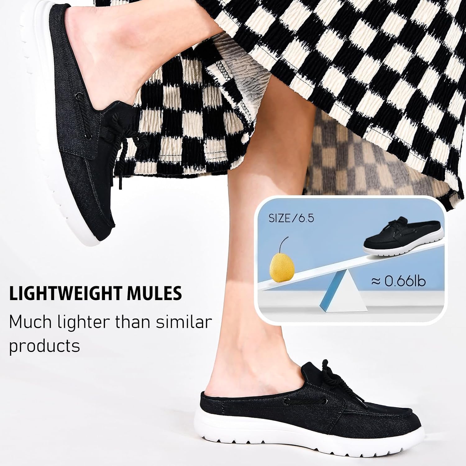Buyrew Mules for Women with Arch Support - Lightweight Washed Cotton Sneaker Mules - Breathable Walking Flats, Comfortable Slip On Shoes for Business Casual, Office, Travel