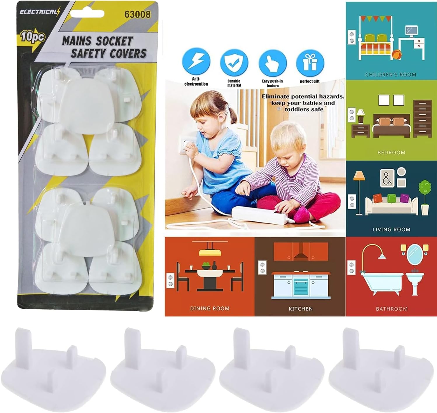 Mumoo Bear 10pcs per Pack Baby Proofing Plug Covers, White Outlet Covers Safety Covers, Electrical Protectors for your Child and Babies at Home