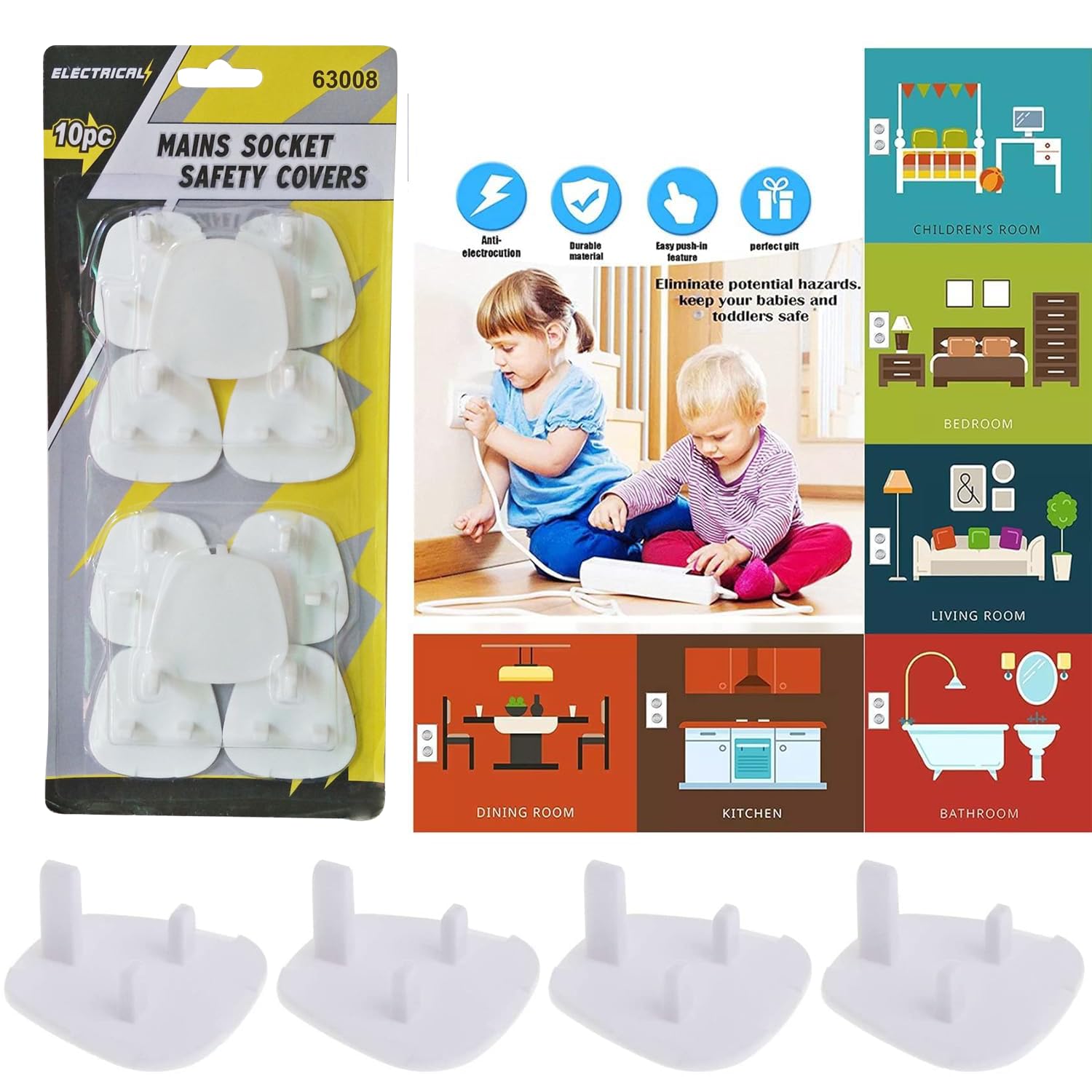 Mumoo Bear 10pcs per Pack Baby Proofing Plug Covers, White Outlet Covers Safety Covers, Electrical Protectors for your Child and Babies at Home