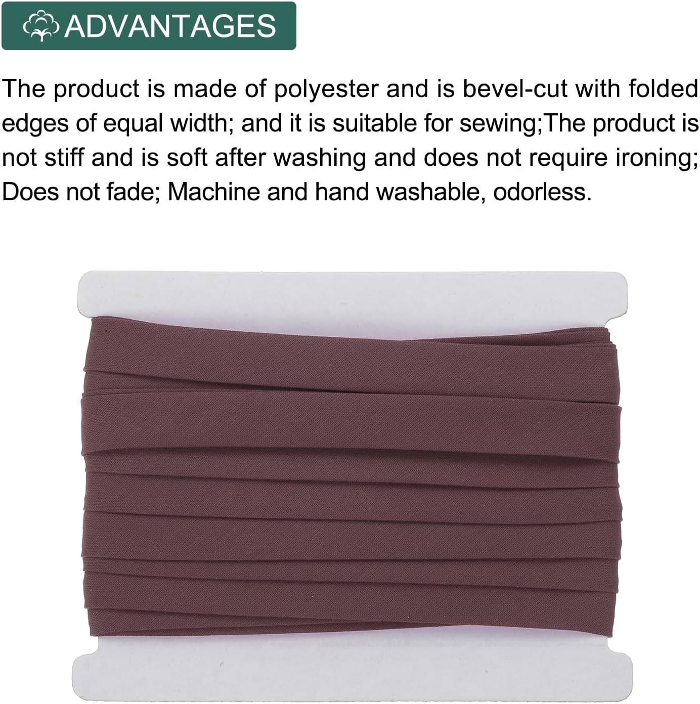 MECCANIXITY 1/2 Inch Double Fold Bias Tape Continuous Bulk Cotton Bias Tape for Sewing Seaming Quilting Hemming Binding Crafts (Brown 12 Yards)