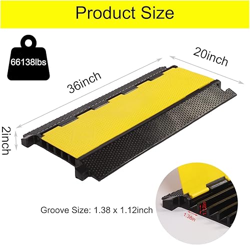 Miniatura 3 de MYOYAY Rampas protectoras de cable de goma de 5 canales, rampas de velocidad de tráfico resistentes, capacidad de 66138 libras, rampa protectora