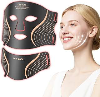 lanvezas Led Beauty Face Mask Red Light Therapy Mask for Face and Neck, 7 Colors LED Light Therapy Mask, Rechargeable Mask, 5 Intensity Levels, Anti-Aging Skin Firmer and Radiant Glow (Black)