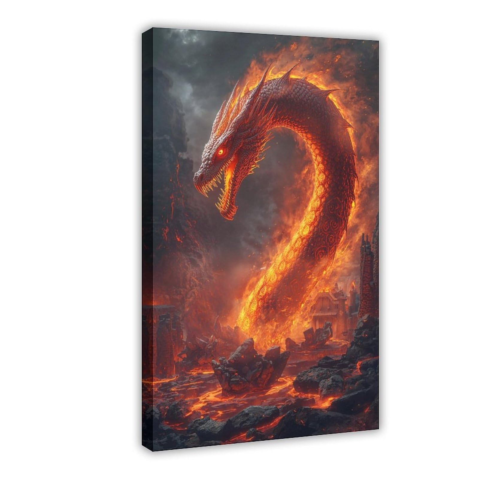 Bareronor Fire Dragon - Fantasy Dragon Canvas Poster Bedroom Decor Landscape Office Room Decor Gift 16" L X 24" W