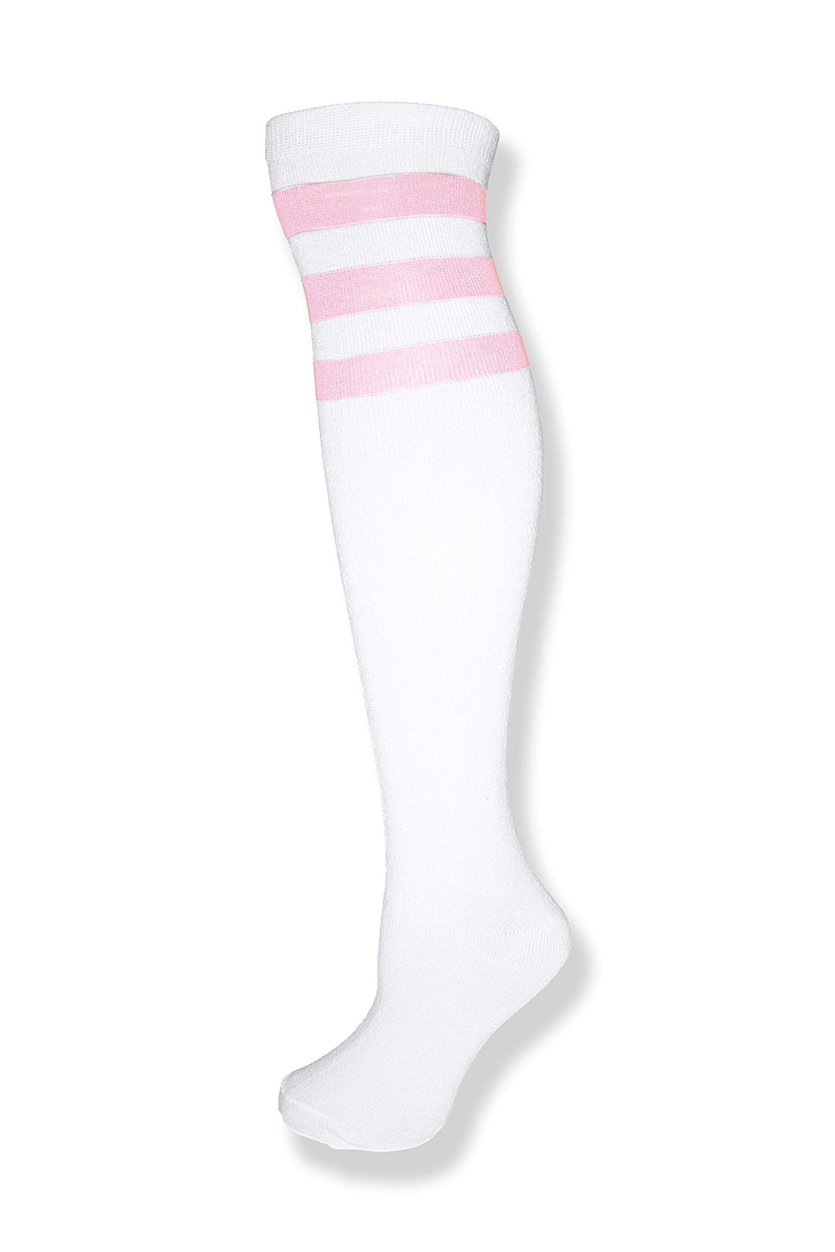Unisex White Knee High Tube Socks - Three Various Colored Stripes