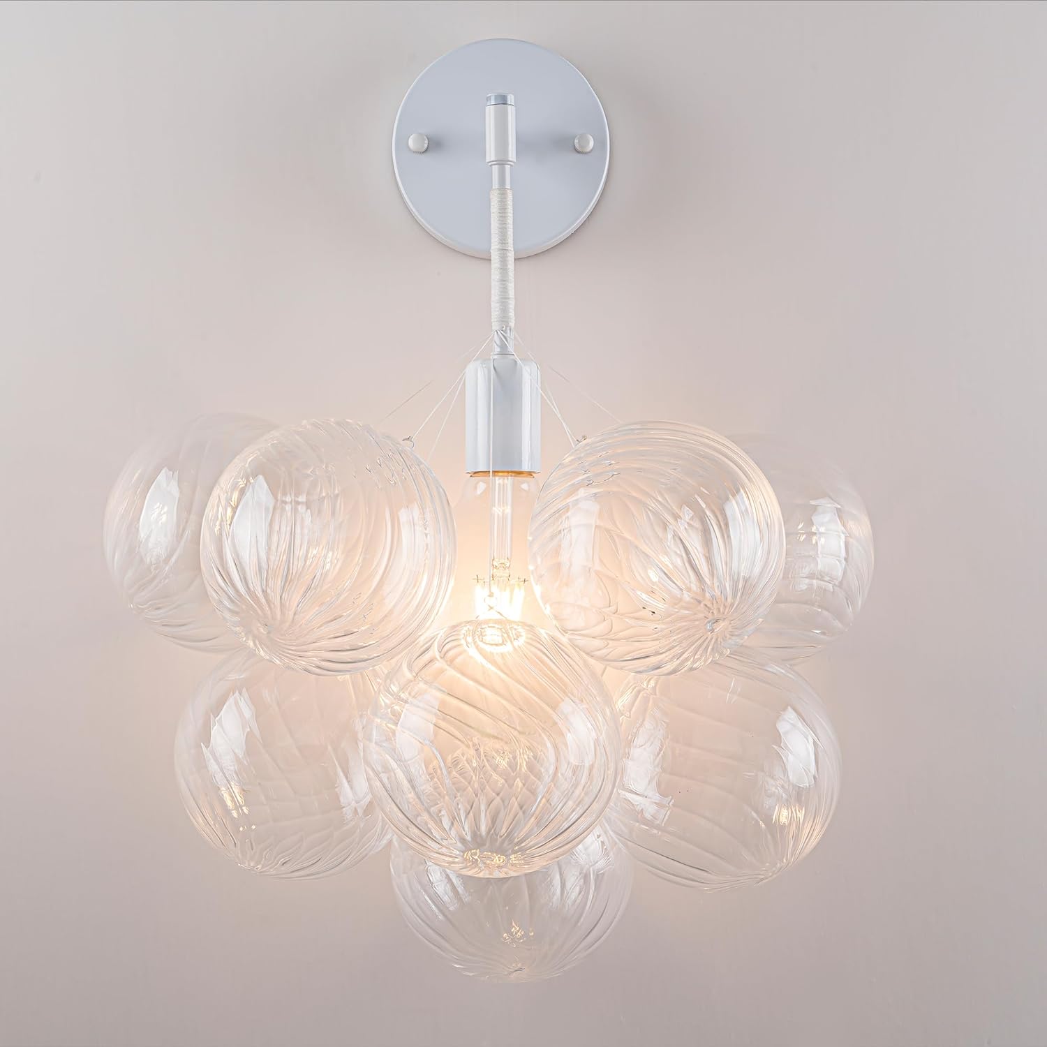 Blown Glass Bubble Wall Sconces, Clear Glass Balls Wall Sconce， White Wall Mounted Light Fixture，Staircase Entrance Room, Living Room, Dining Room, Corridor, Bedroom