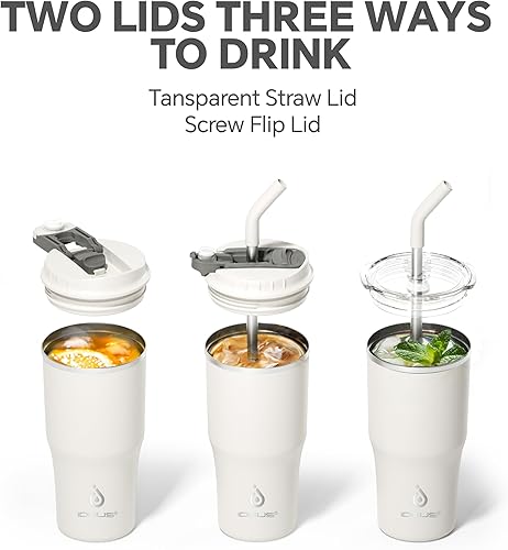 Miniatura 4 de Ideus Vaso aislado con tapa y pajita, de acero inoxidable, de doble pared al vacío, a prueba de fugas, taza de café de viaje, apta para portavasos,