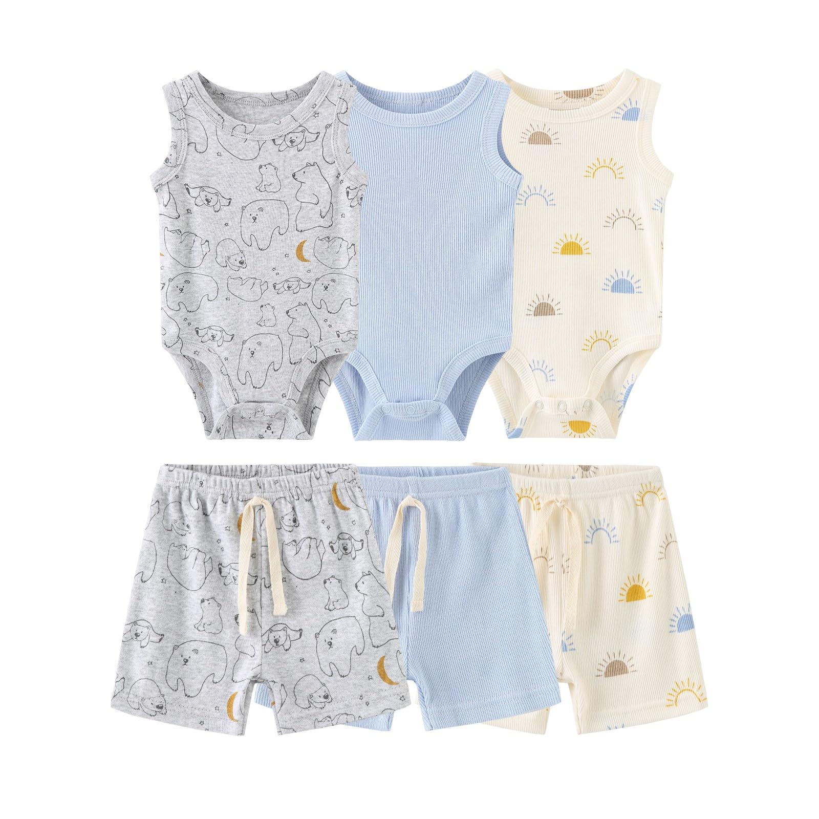Kiddiezoom Baby Layette Set 6-Piece Unisex Bodysuits Pants Set Toddler Boy Girl Gift Sets