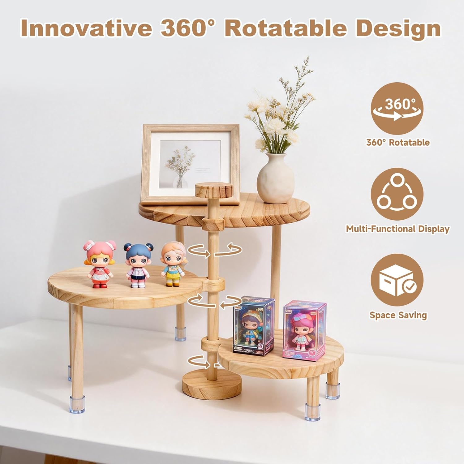 Cupcake Stand, Wood Cake Stand, Cupcake Display Stand, Wedding Cake Stands, 360°Rotatable Cupcake Stands for Party, 3 Tier Cupcake Stand, Cup Cake Tower Stand for Birthday Anniversary Party Decoration