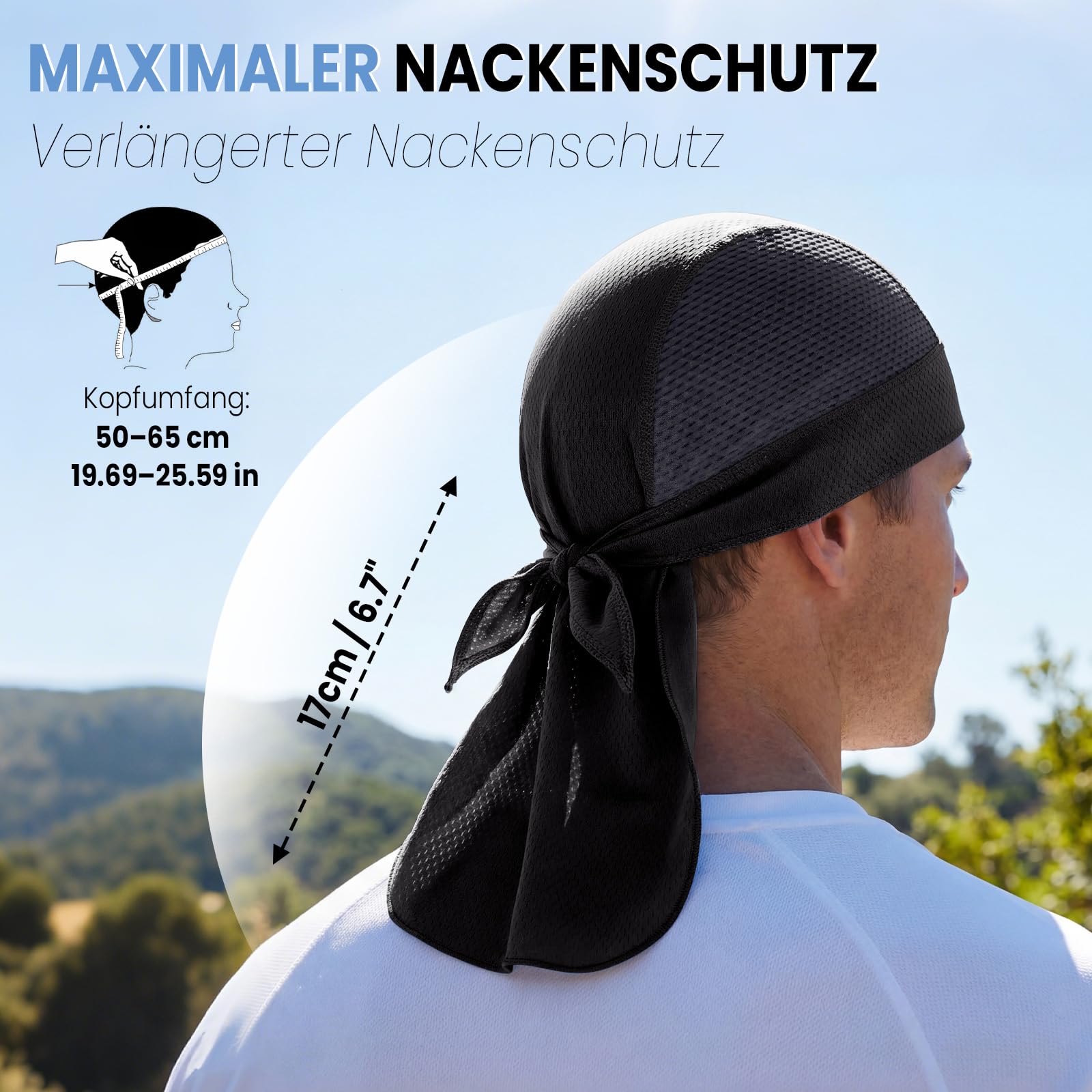 YANIKY Sport Bandana mit verlängertem​ Nackenschutz,Kopftuch Herren Damen Atmungsaktives Mehrfachpack als Unterziehhaube,Durag für Outdoor Laufen Arbeit