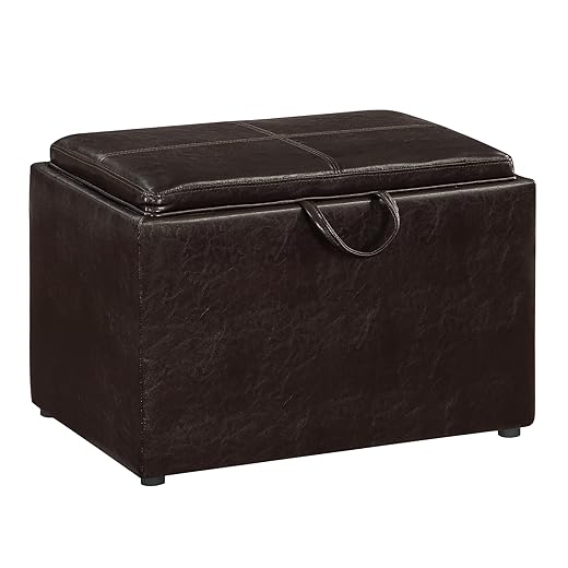 Convenience Concepts Designs4Comfort Accent Storage Ottoman 22.75" - Modern Foot Stool with Decorative Tray for Living Room, Dining Room, Office, Espresso Faux Leather