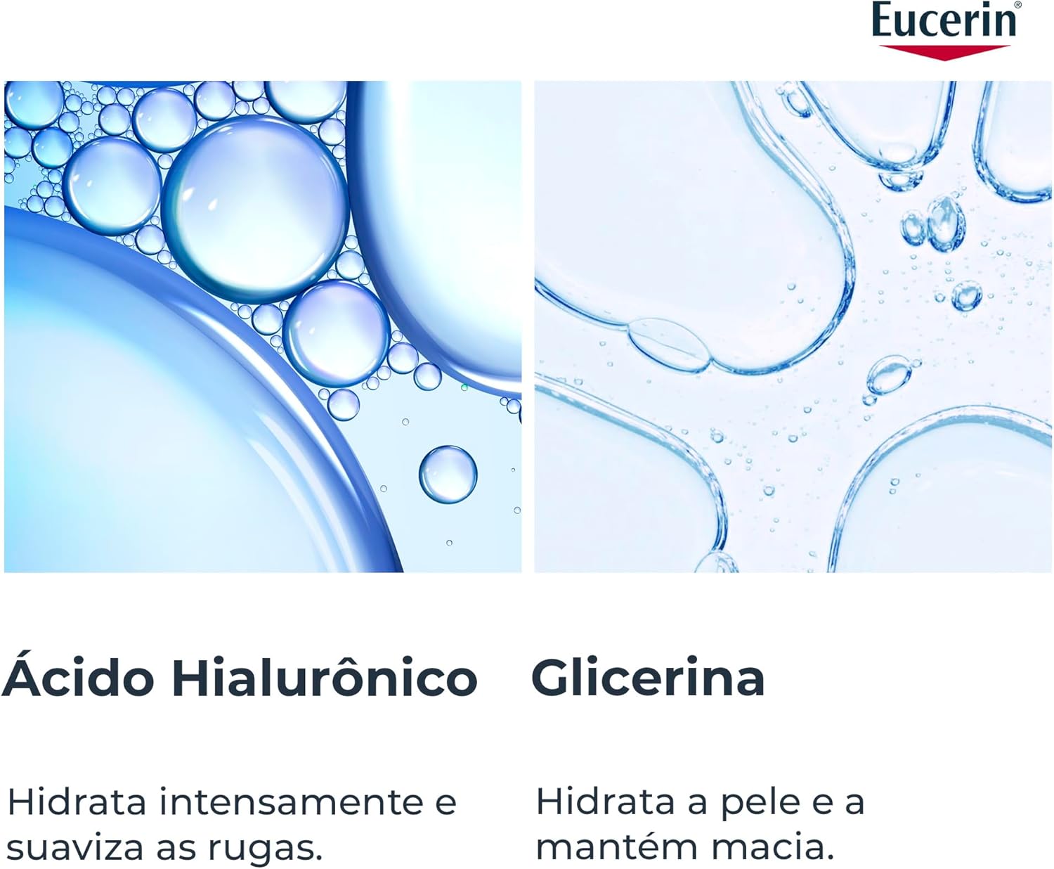 O fundo é predominantemente claro e suave, com um toque de azul, que complementa os elementos visuais dos produtos.