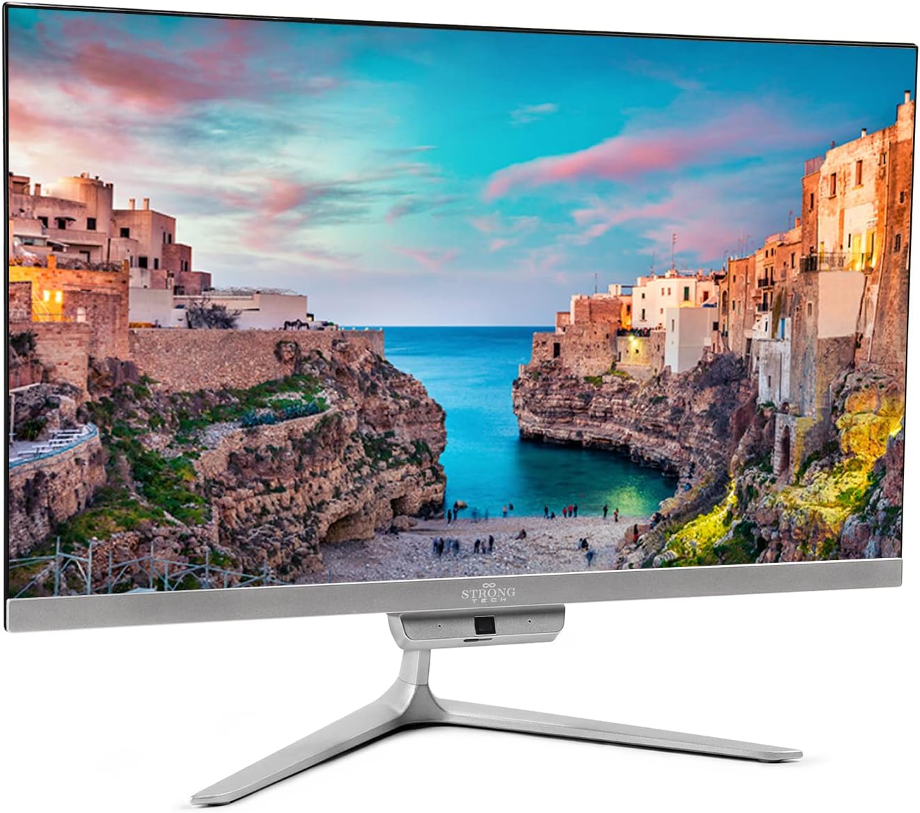 Monitor exibido em perspectiva 3D, com fundo branco liso destacando apenas o monitor. Monitor exibido em perspectiva 3D, com fundo branco liso destacando apenas o monitor.