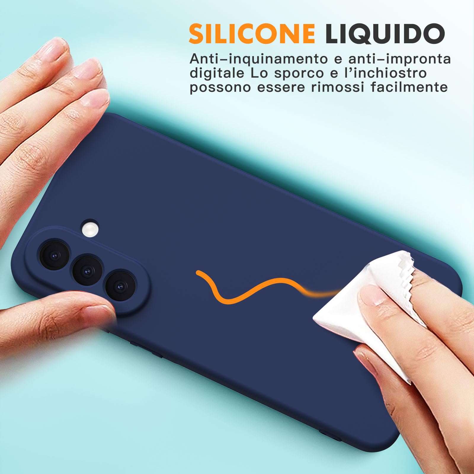 Vansdon Cover Compatibile con Samsung Galaxy A57 5G, 2 Pellicola Protettiva in Vetro Temperato, Gomma Gel di Silicone Liquida Antiurto Custodia - Blu notte