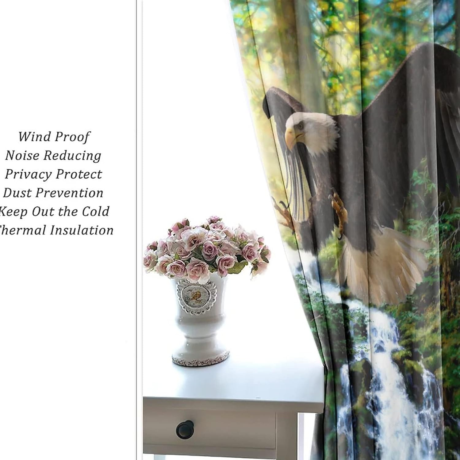 Nature Forest Wildlife Eagle Blackout Curtains - Flying Bald Eagle Grommet Window Treatment Set Energy Saving Thermal Insulated Drapes for Living Room Nursery,2 Panels 84L x 42W