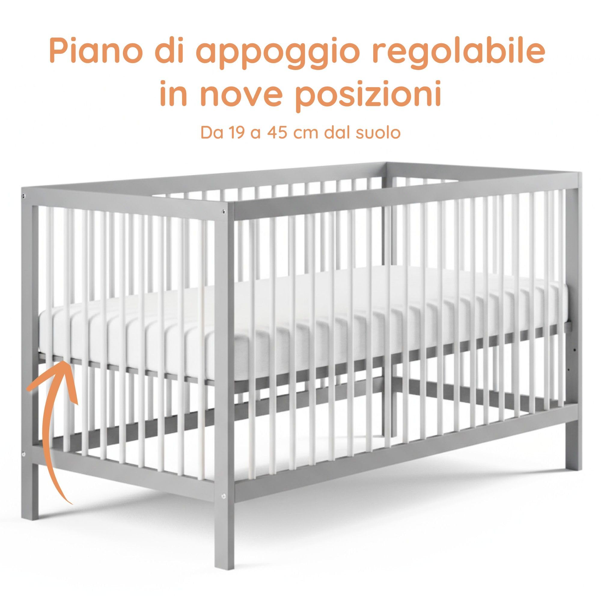 Kids Collective Letto per Bambini in legno di faggio 60x120 cm e 70x140 cm con materasso | Rete regolabile in altezza, sbarre removibili | Dalla nascita fino a 3 anni | Prodotto in UE | grigio