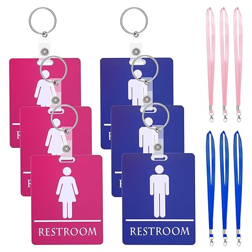 6pcs Bathroom Pass Restroom Pass Keychain,Key Holder and Lanyard Men