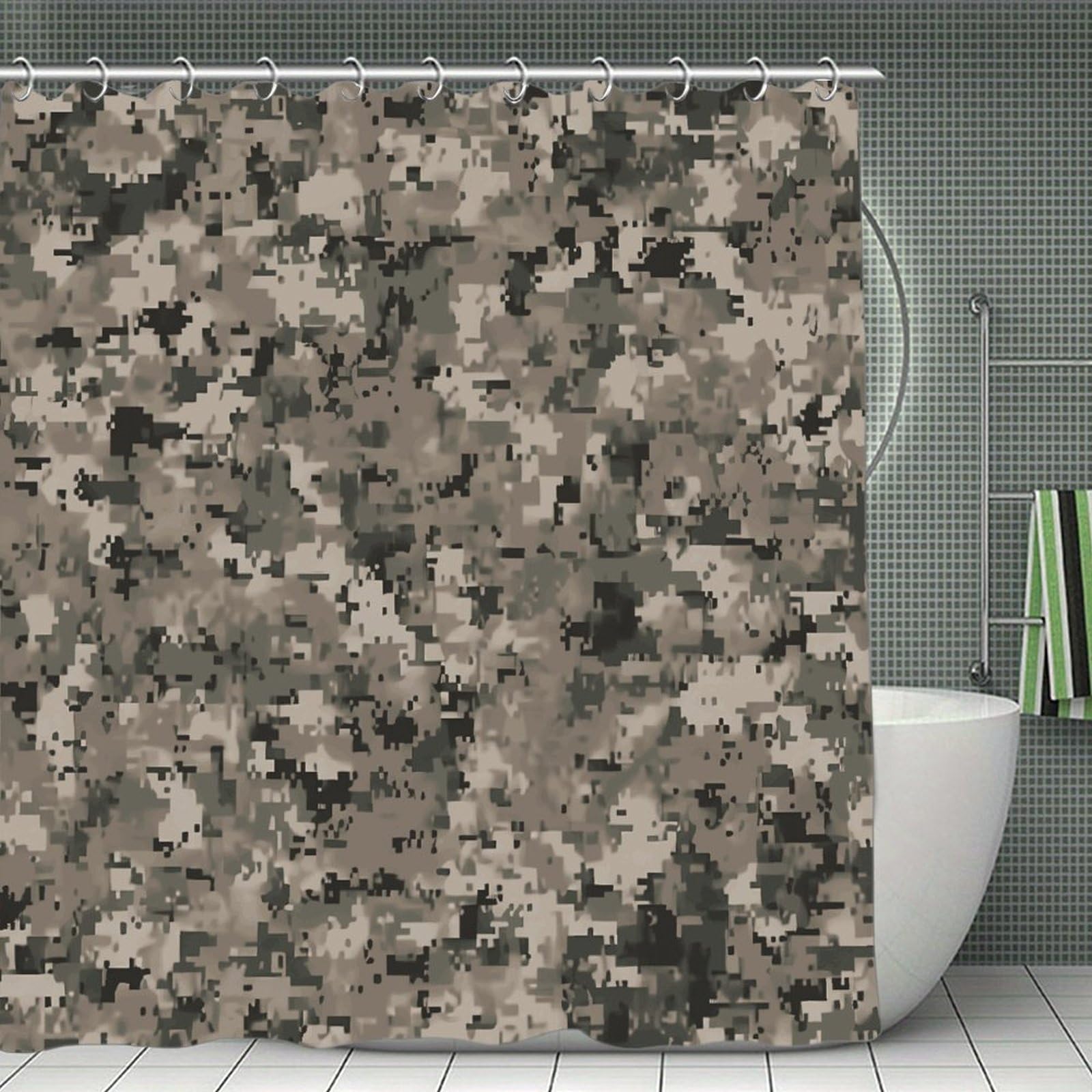VstaDank Army Digital Camouflage Shower Curtain Light-Weight Blackout Bathroom Curtain Washable Shower Liner 71x71 Inch Bath Curtain with Metal Holes Bathtub Bath Room
