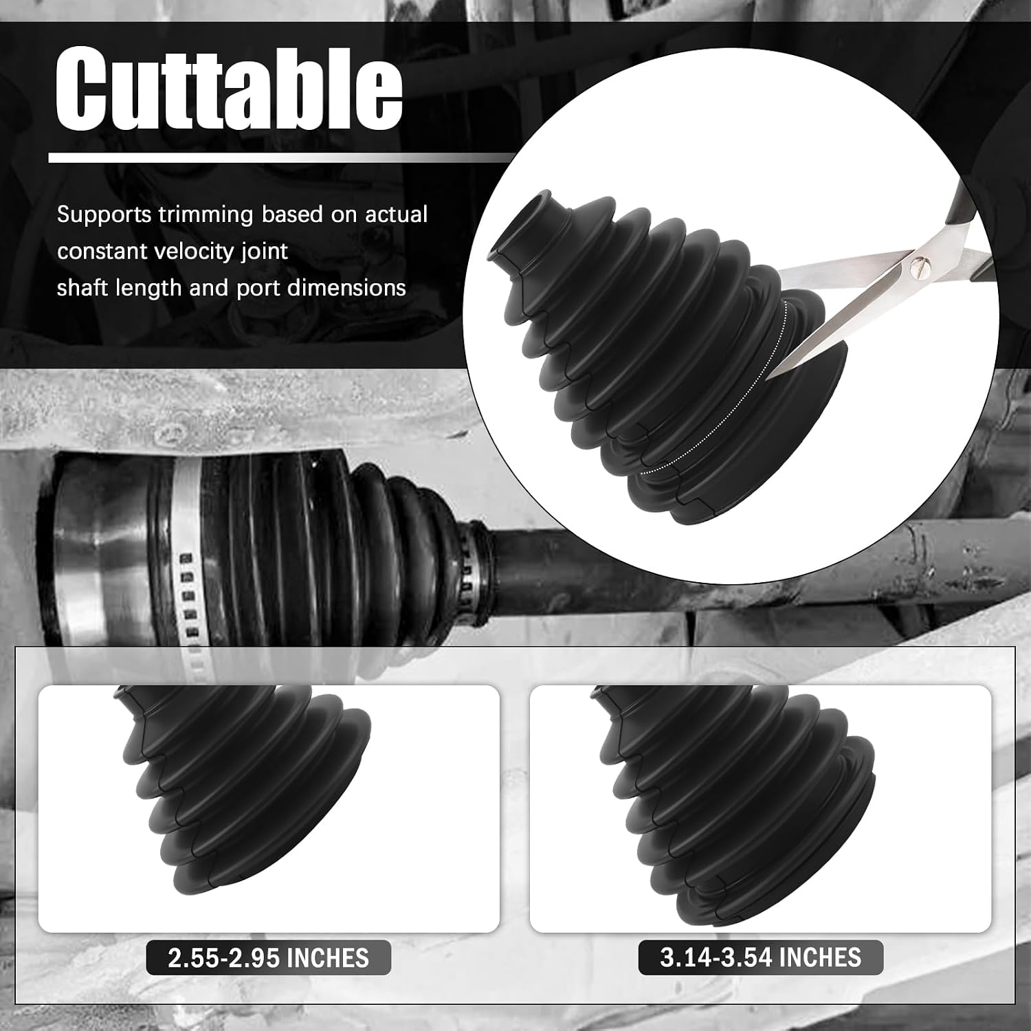 2PCS Larger CV Boot Repair Kit,Rubber Anti-Dust CV Axle Boot Repair Kit with CVs Boots Clamps,Zip Ties,Professional Split CVs Boots Repairs Kits for Most Cars,SUVs,Trucks