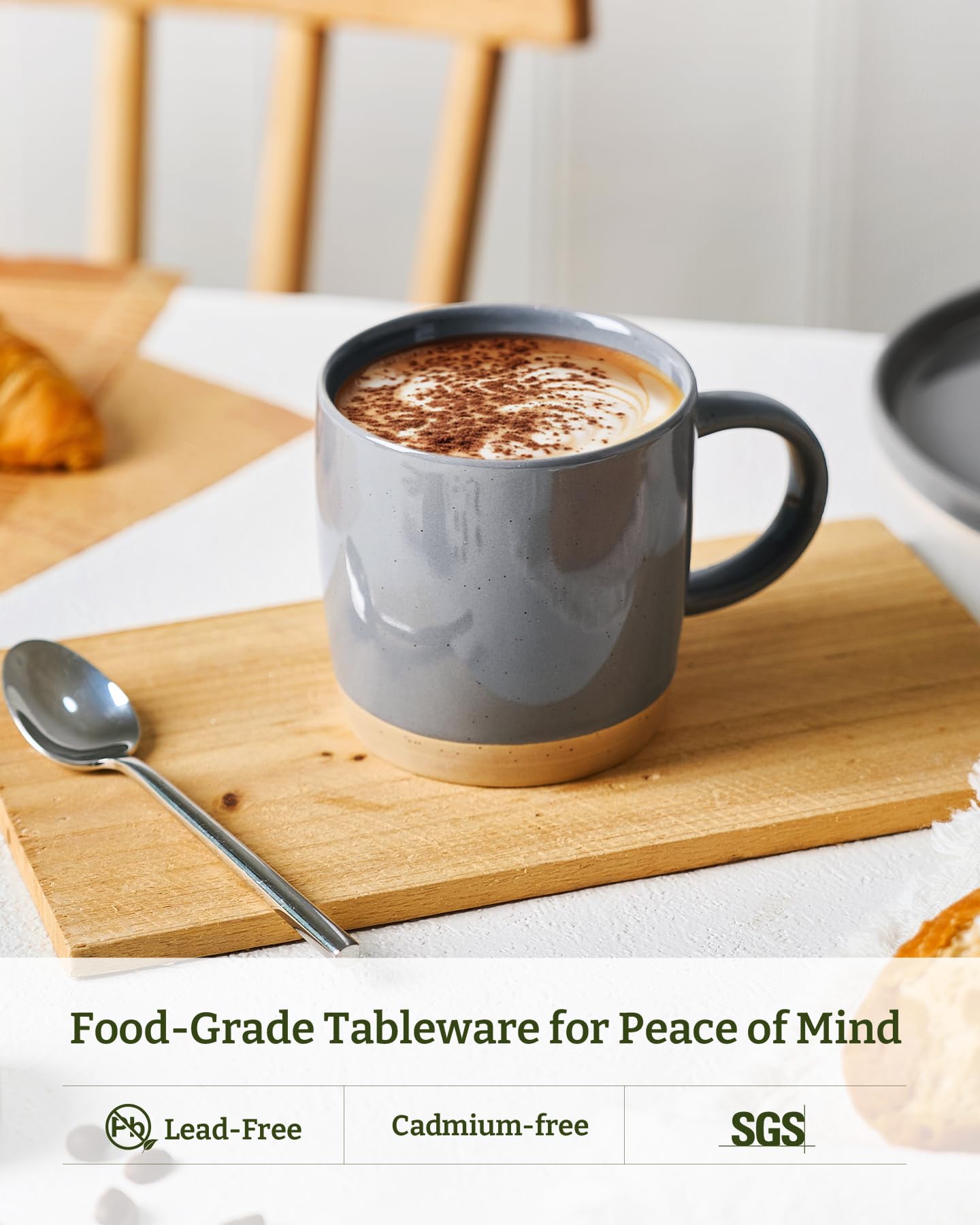 famiware Juego de tazas de café para 4 tazas de 13 onzas, taza con asa para café, té, cacao, leche, serie Milkyway, gris oscuro